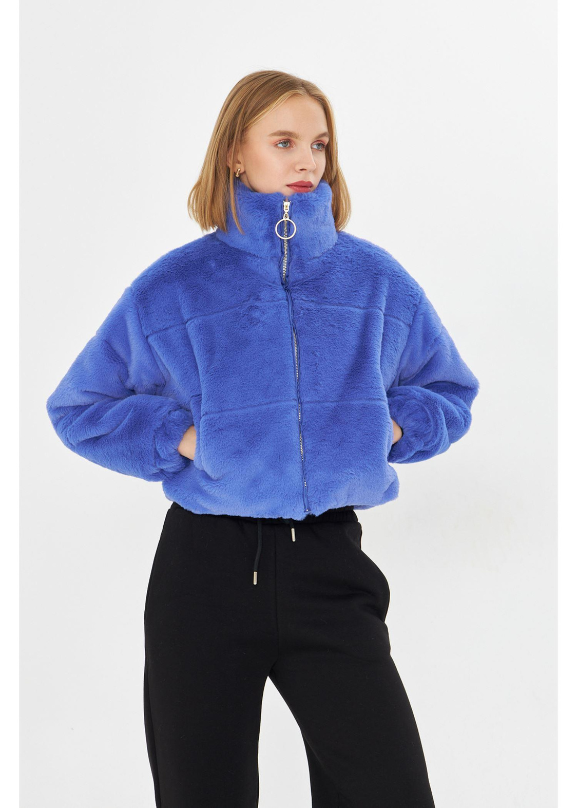 Fleto Cepli Kapitone Peluş Mont - Lila