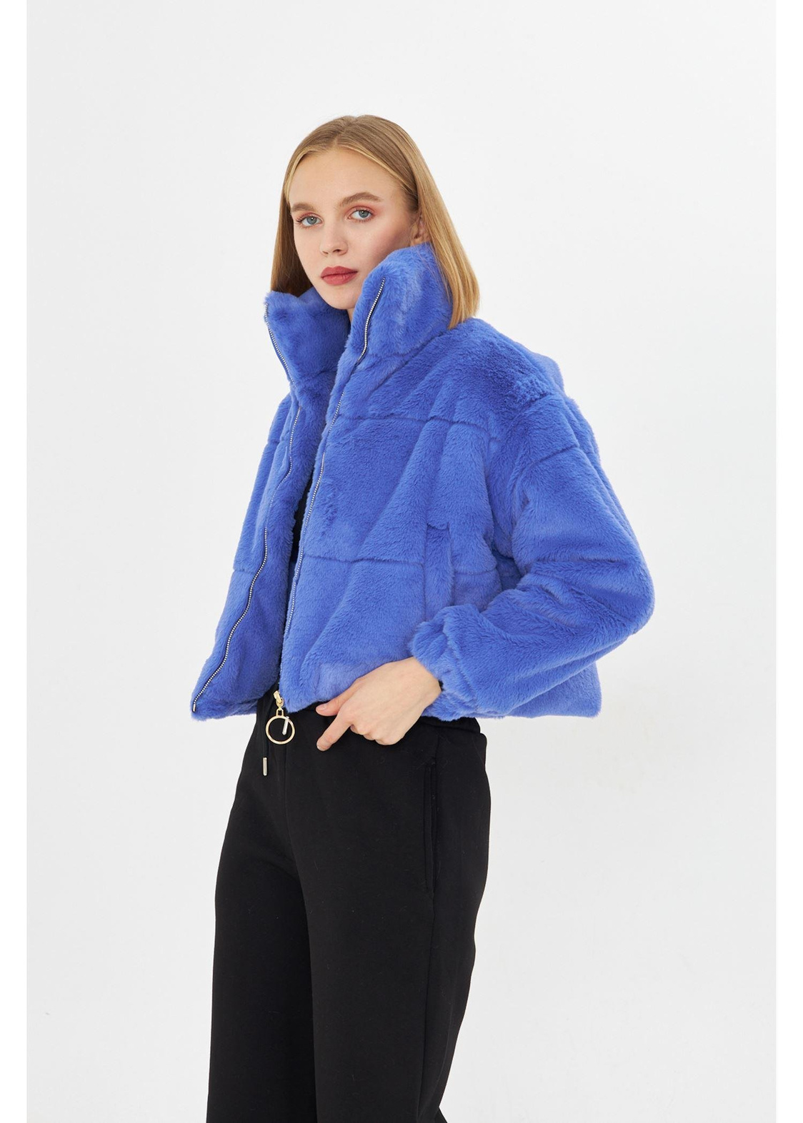 Fleto Cepli Kapitone Peluş Mont - Lila