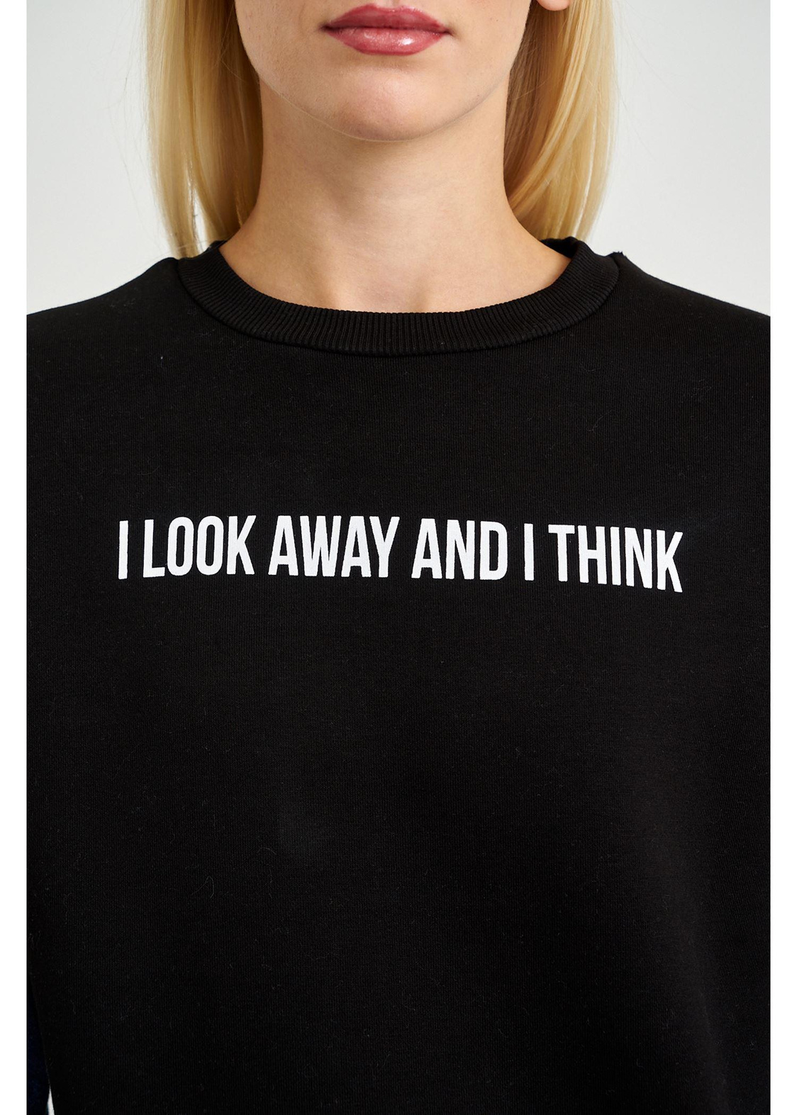 Follow Me Jean Detaylı Sweatshirt-Siyah