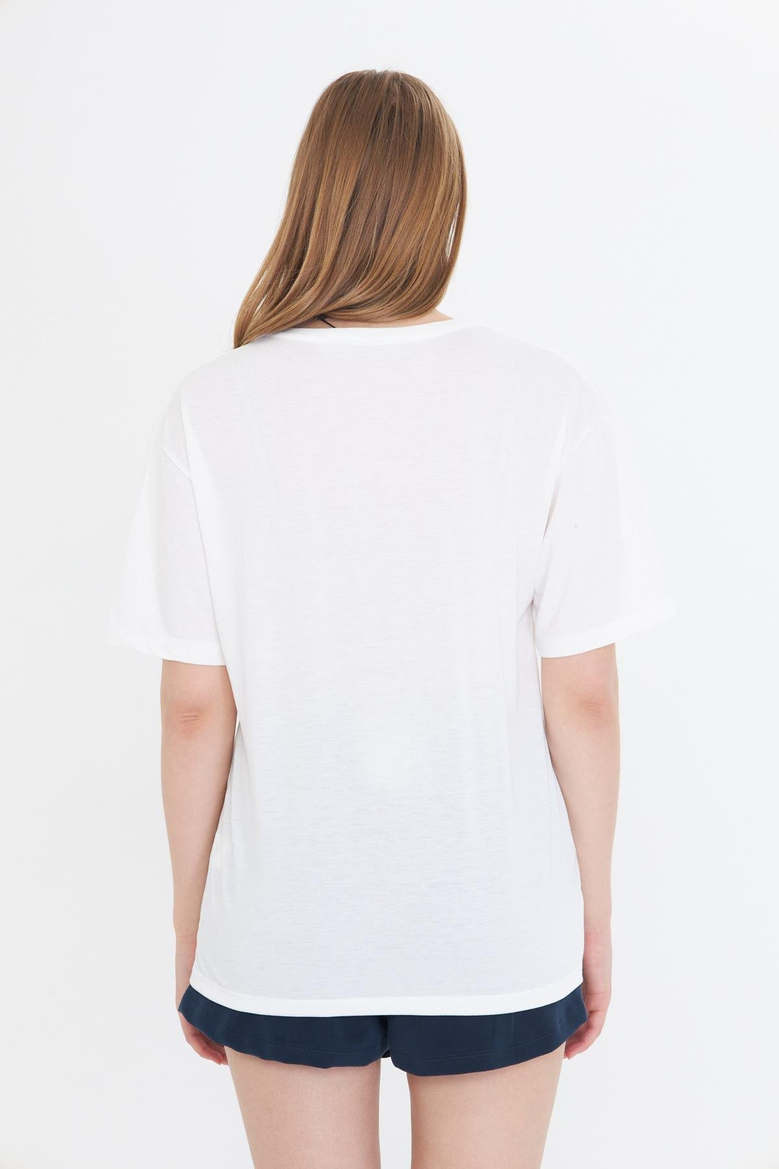 Forever Love Baskılı T-shirt - Ekru/Lacivert