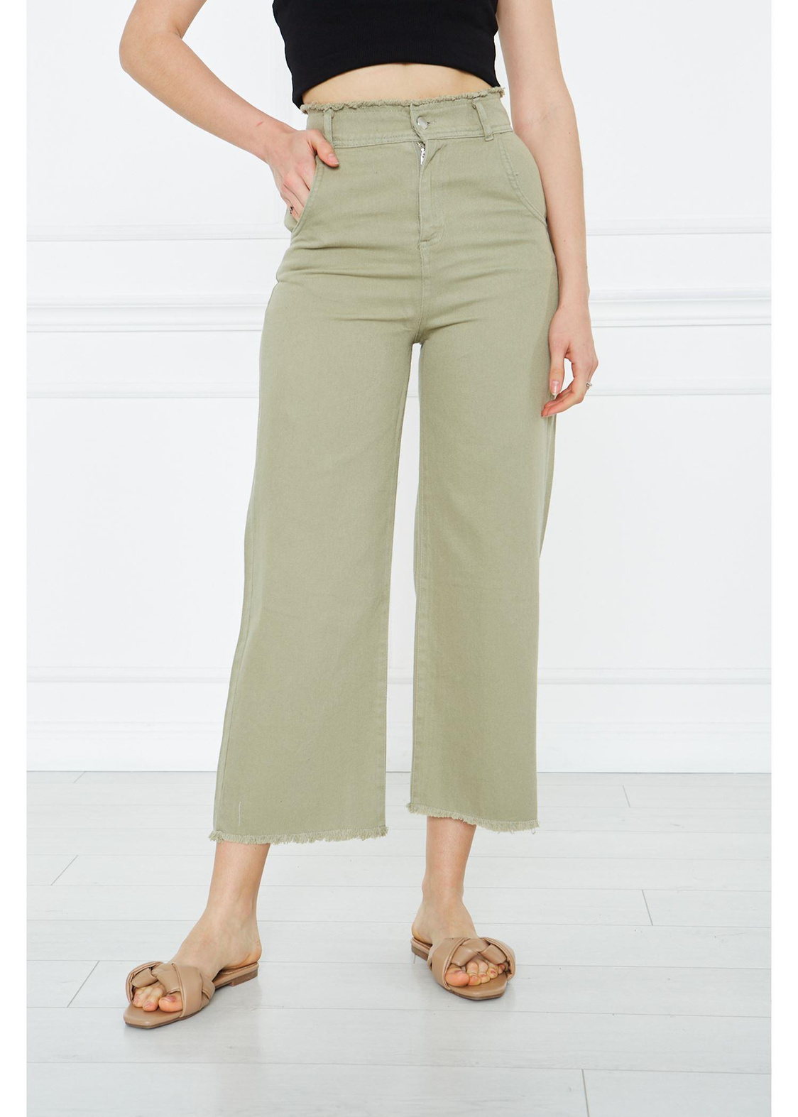 Gabardin Püsküllü Pantolon-Haki