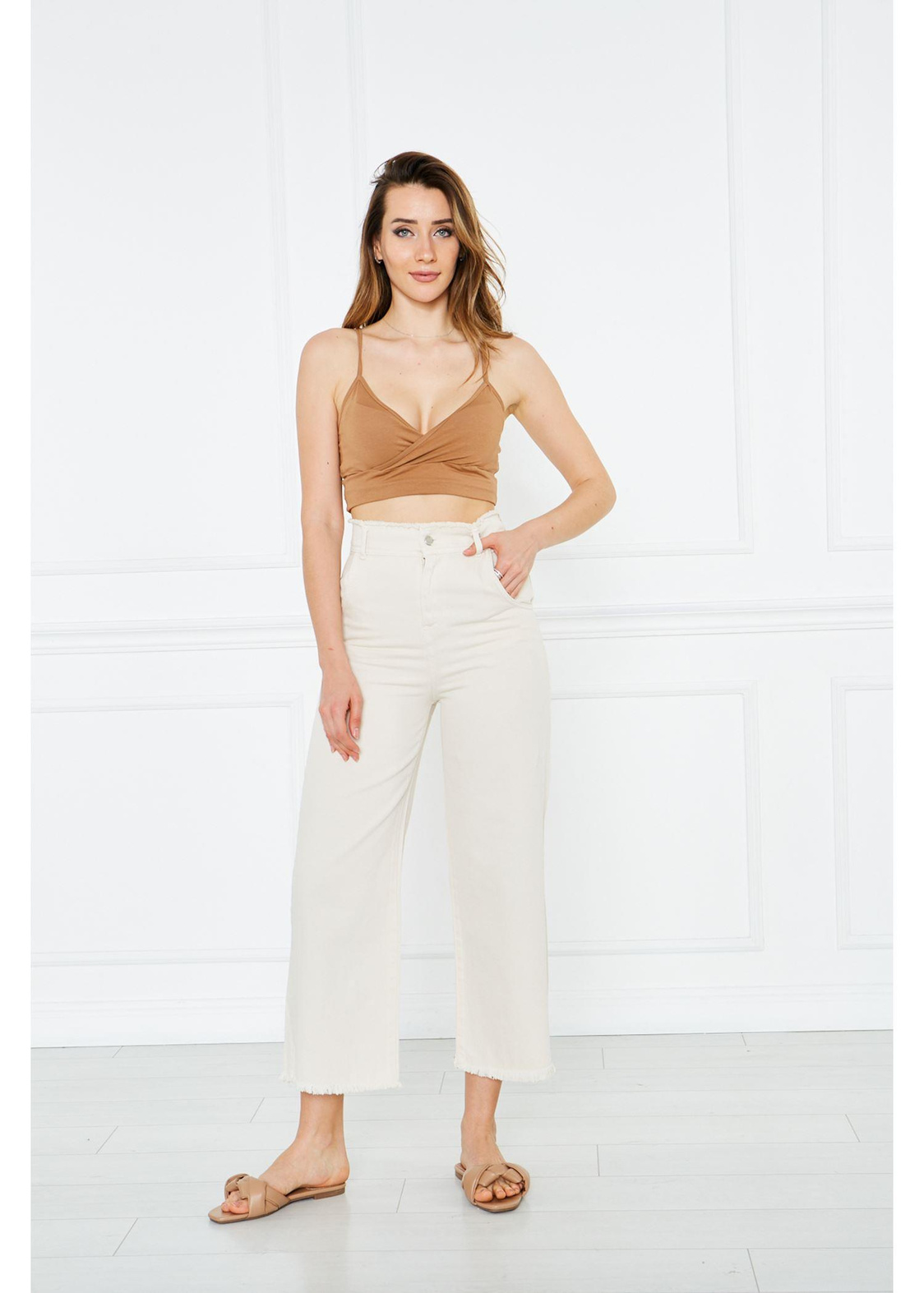 Gabardin Püsküllü Pantolon-Taş