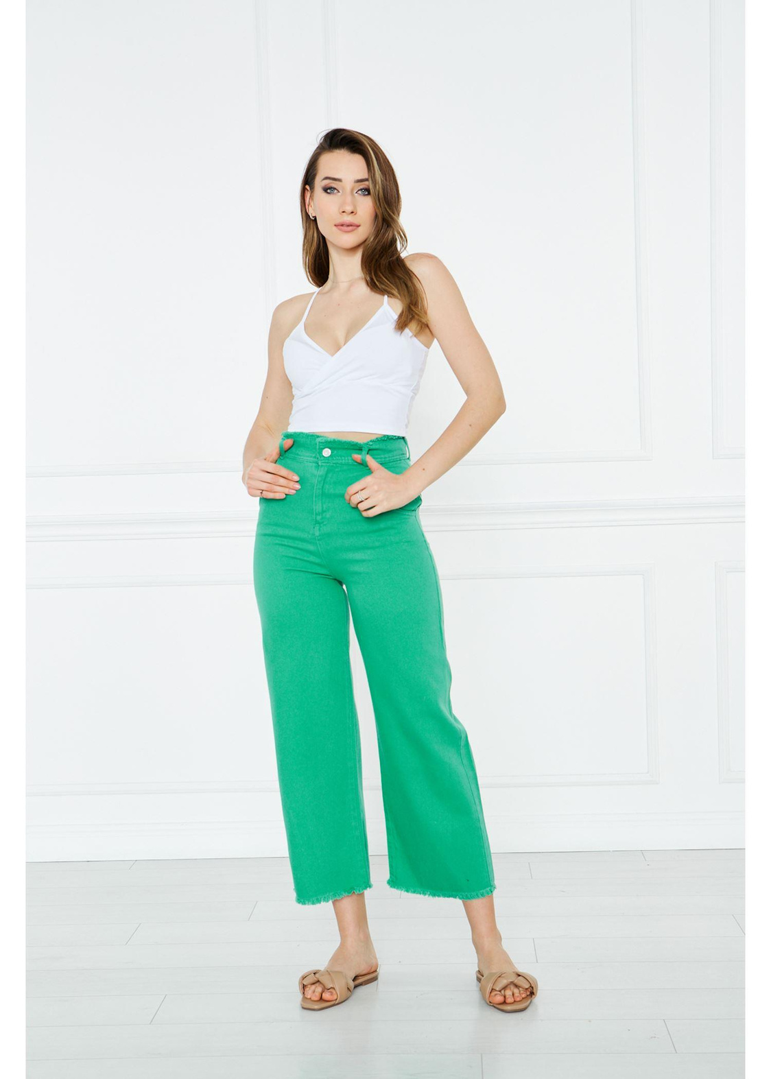 Gabardin Püsküllü Pantolon-Yeşil