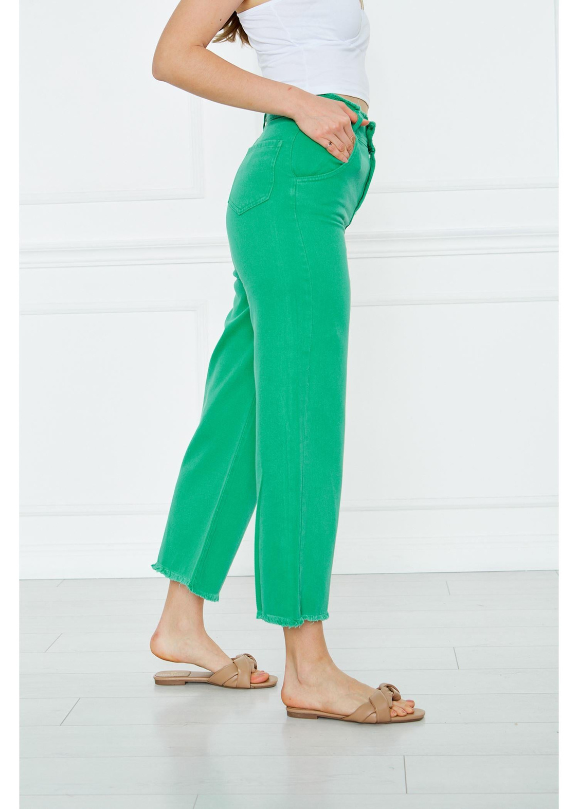 Gabardin Püsküllü Pantolon-Yeşil