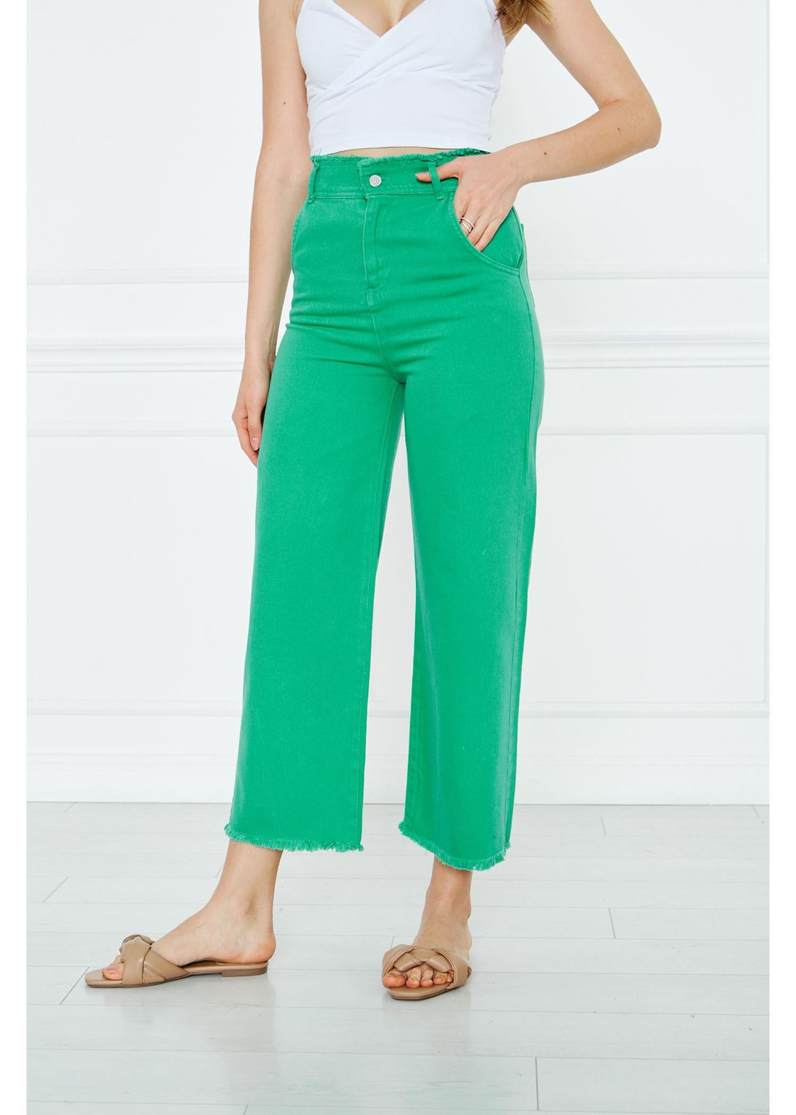 Gabardin Püsküllü Pantolon-Yeşil