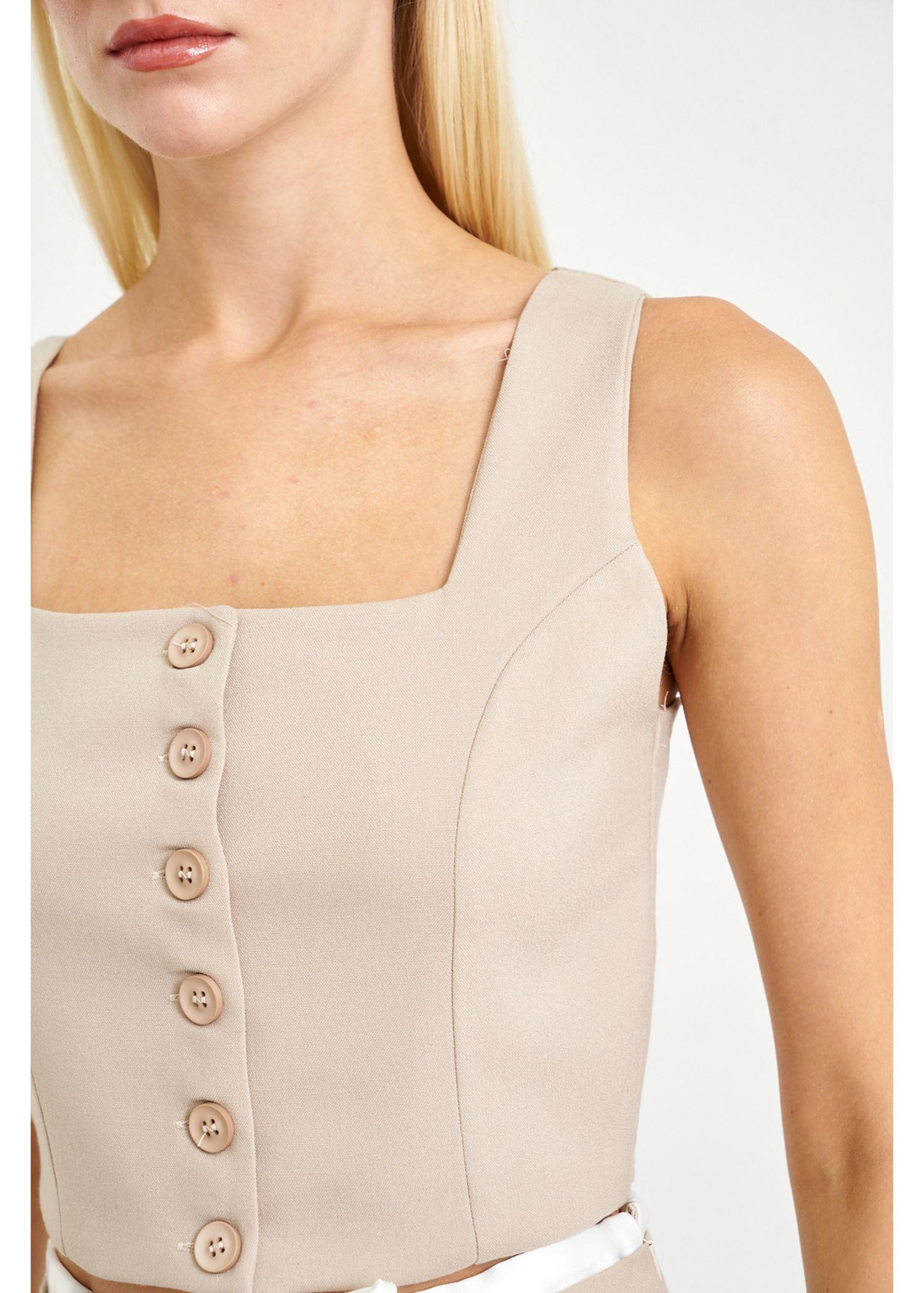 Gipeli Önü Düğmeli Büstiyer Yelek-Vizon