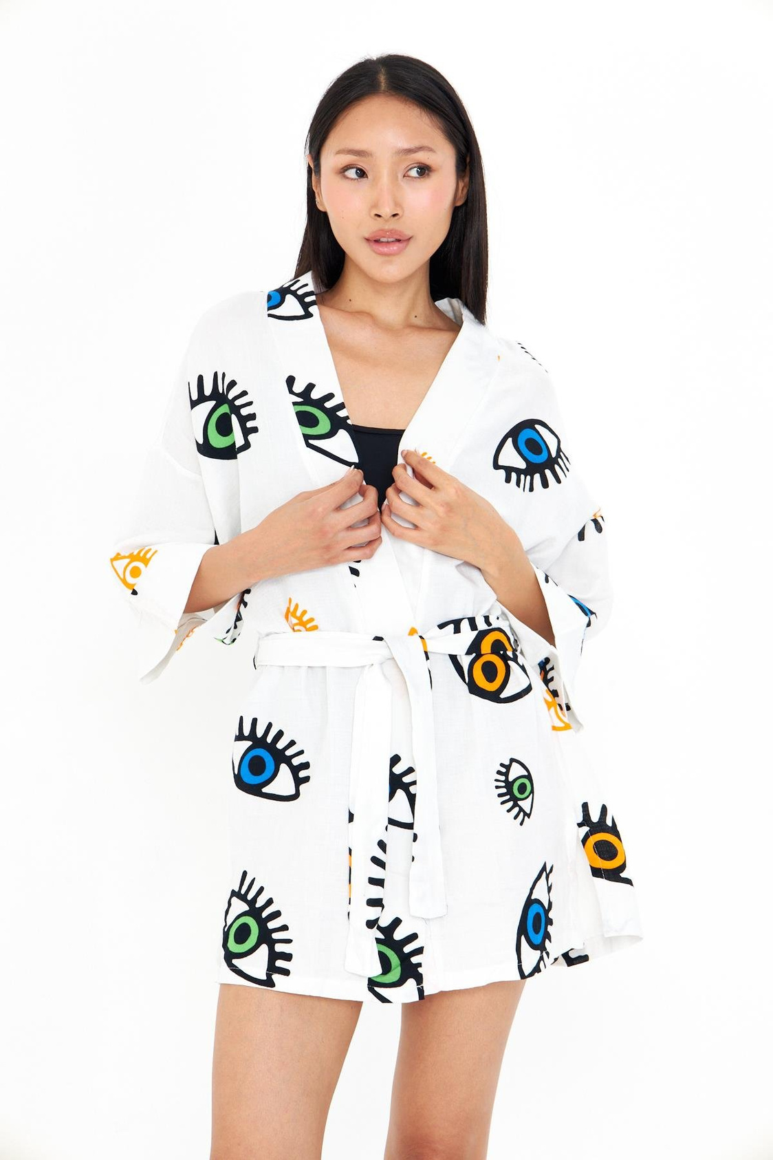 Göz Baskılı Kısa Müslin Kimono