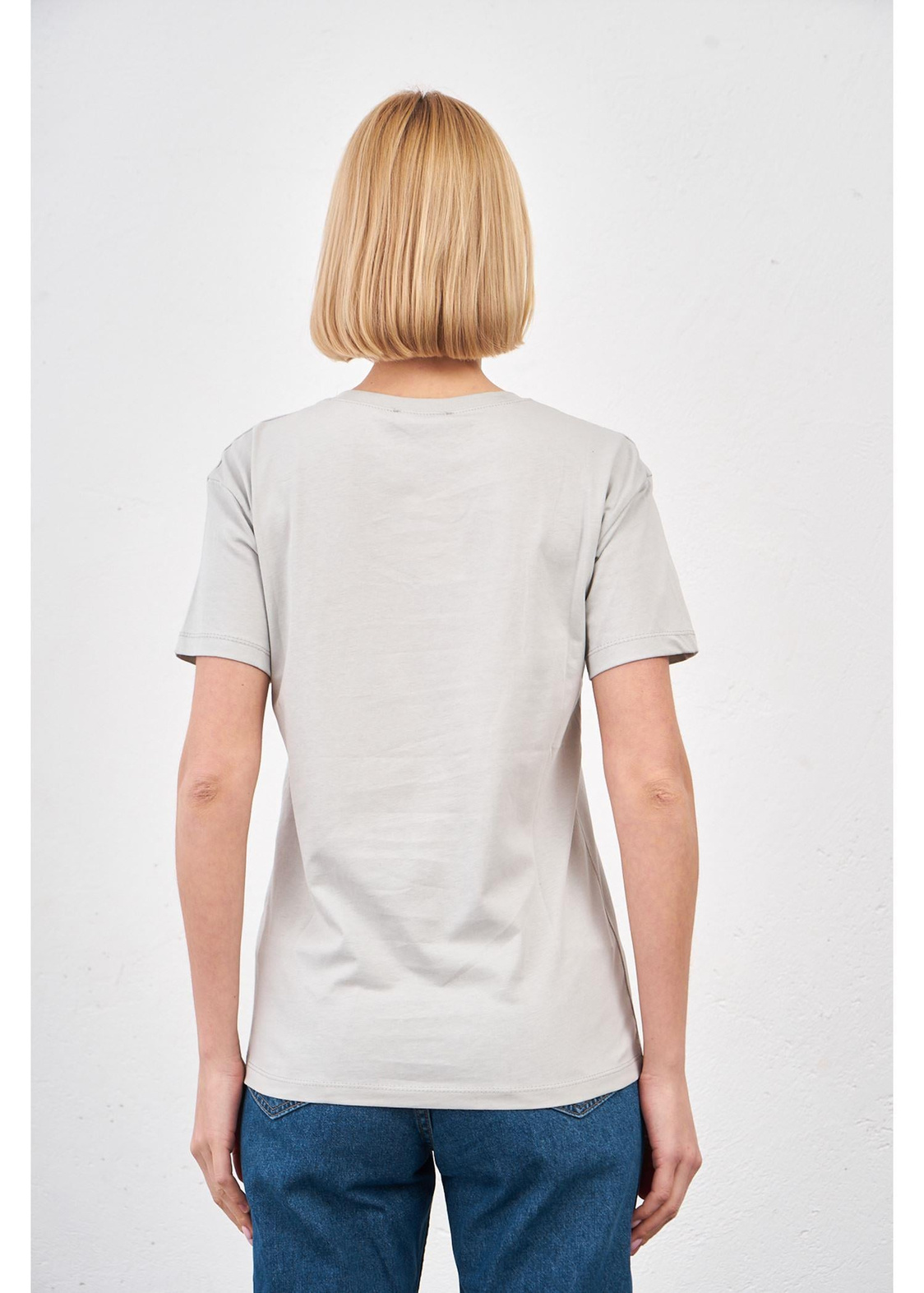Göz Baskılı T-shirt-Gri