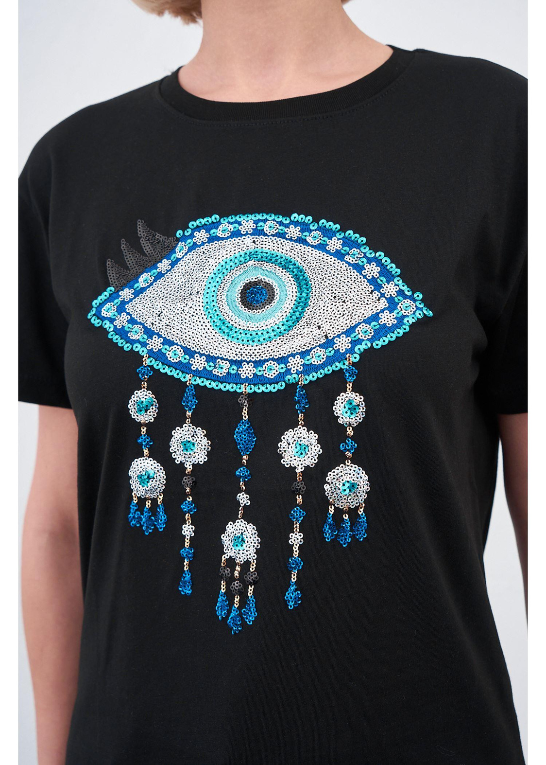 Göz Baskılı T-shirt-Siyah