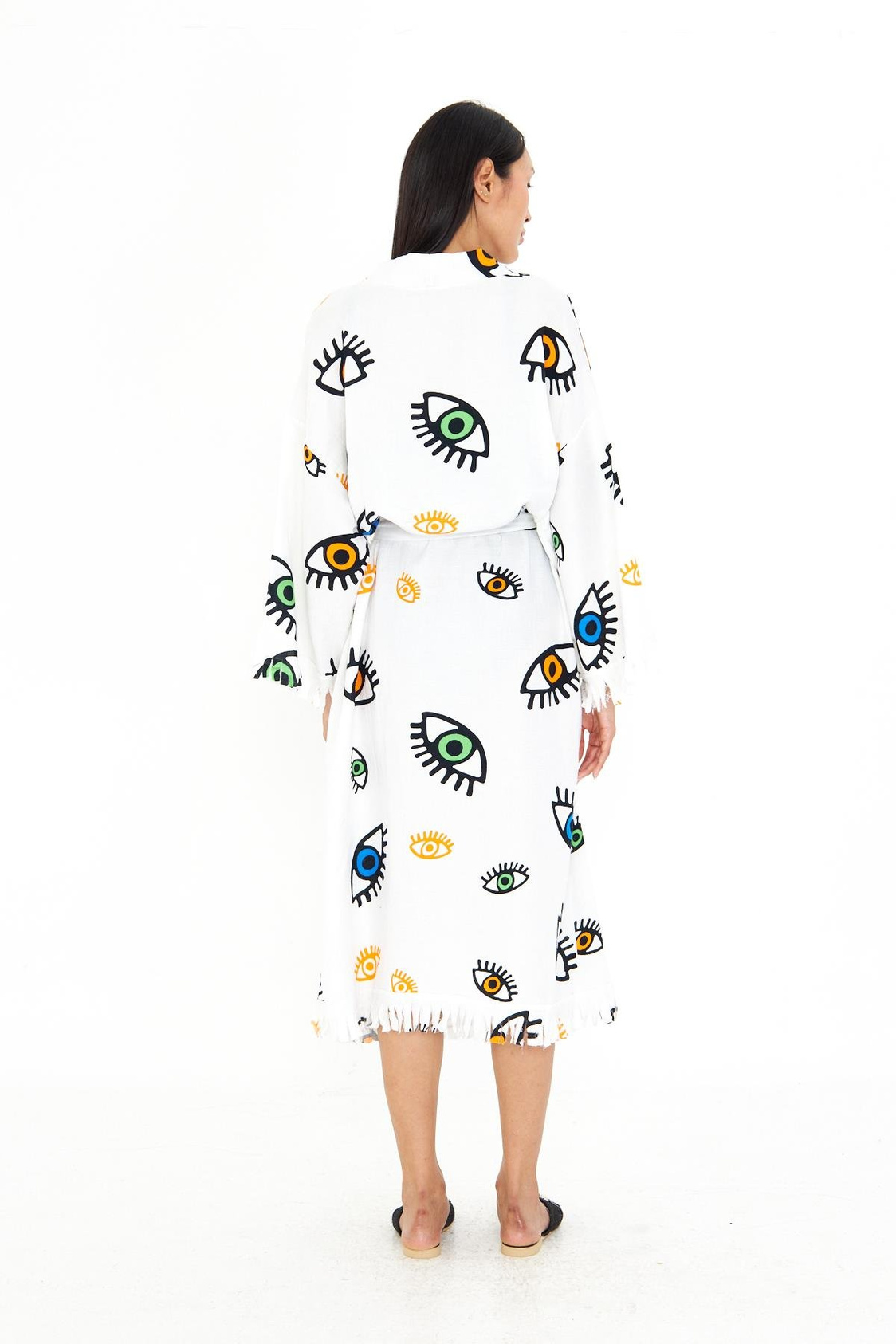 Göz Baskılı Uzun Müslin Kimono