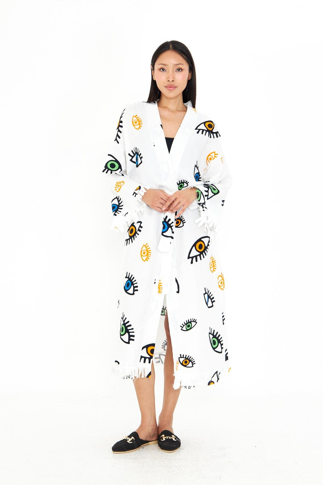 Göz Baskılı Uzun Müslin Kimono