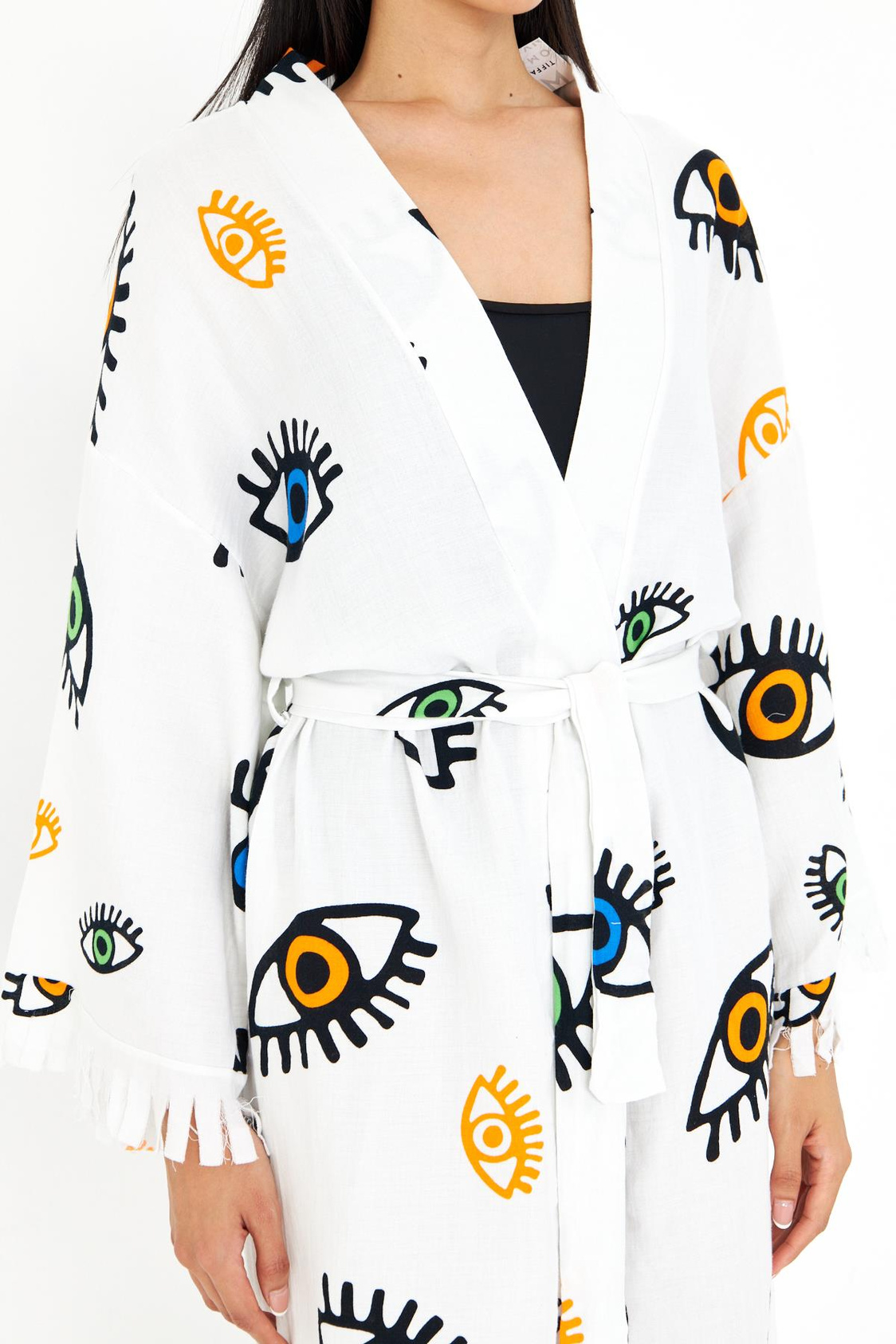 Göz Baskılı Uzun Müslin Kimono