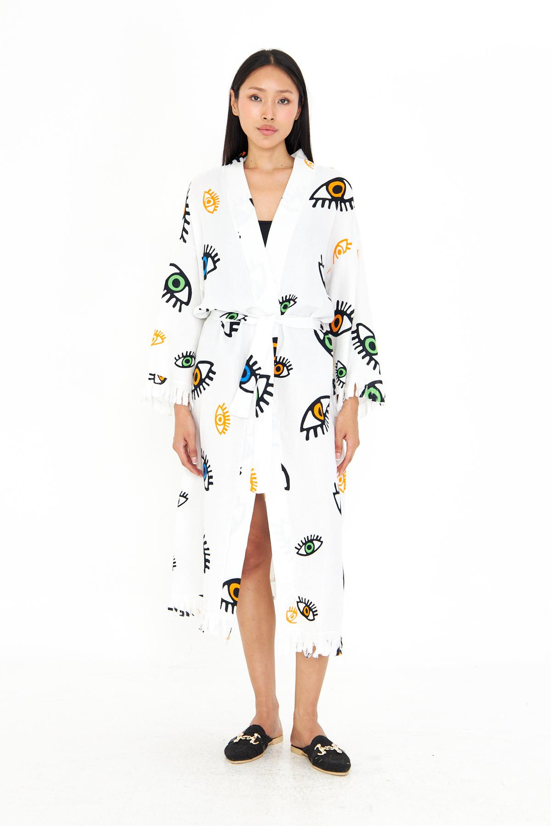 Göz Baskılı Uzun Müslin Kimono