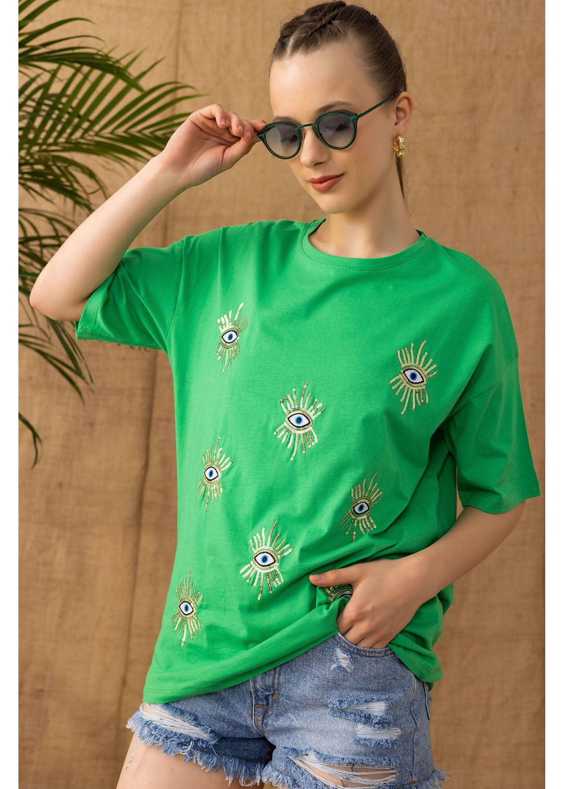 Göz Nakışlı Süprem T-Shirt-Yeşil