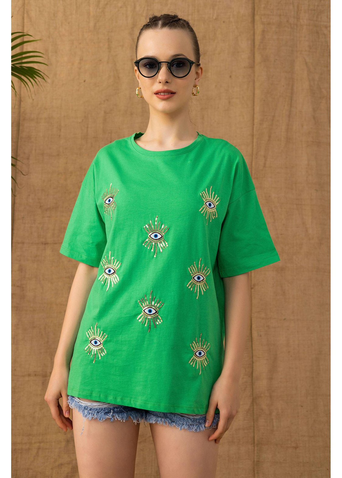 Göz Nakışlı Süprem T-Shirt-Yeşil