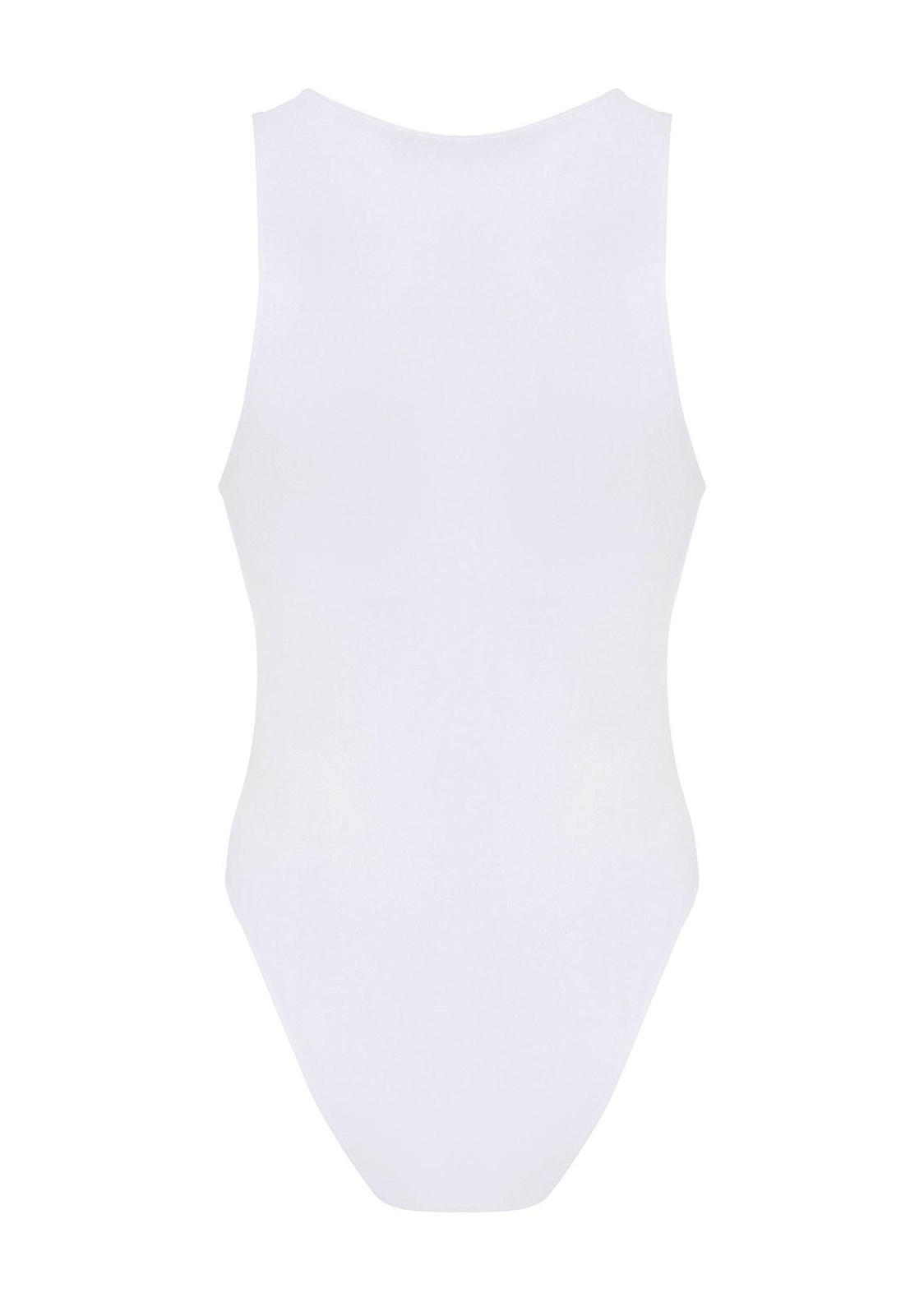 Halter Yaka Çıt Çıtlı Bodysuit-Ekru