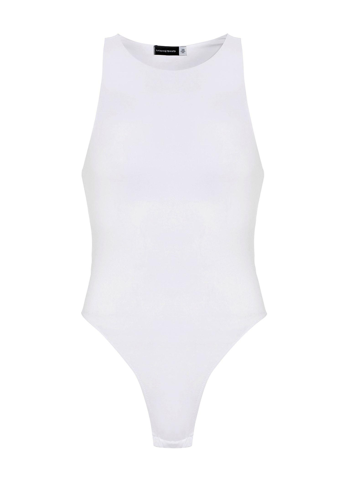 Halter Yaka Çıt Çıtlı Bodysuit-Ekru