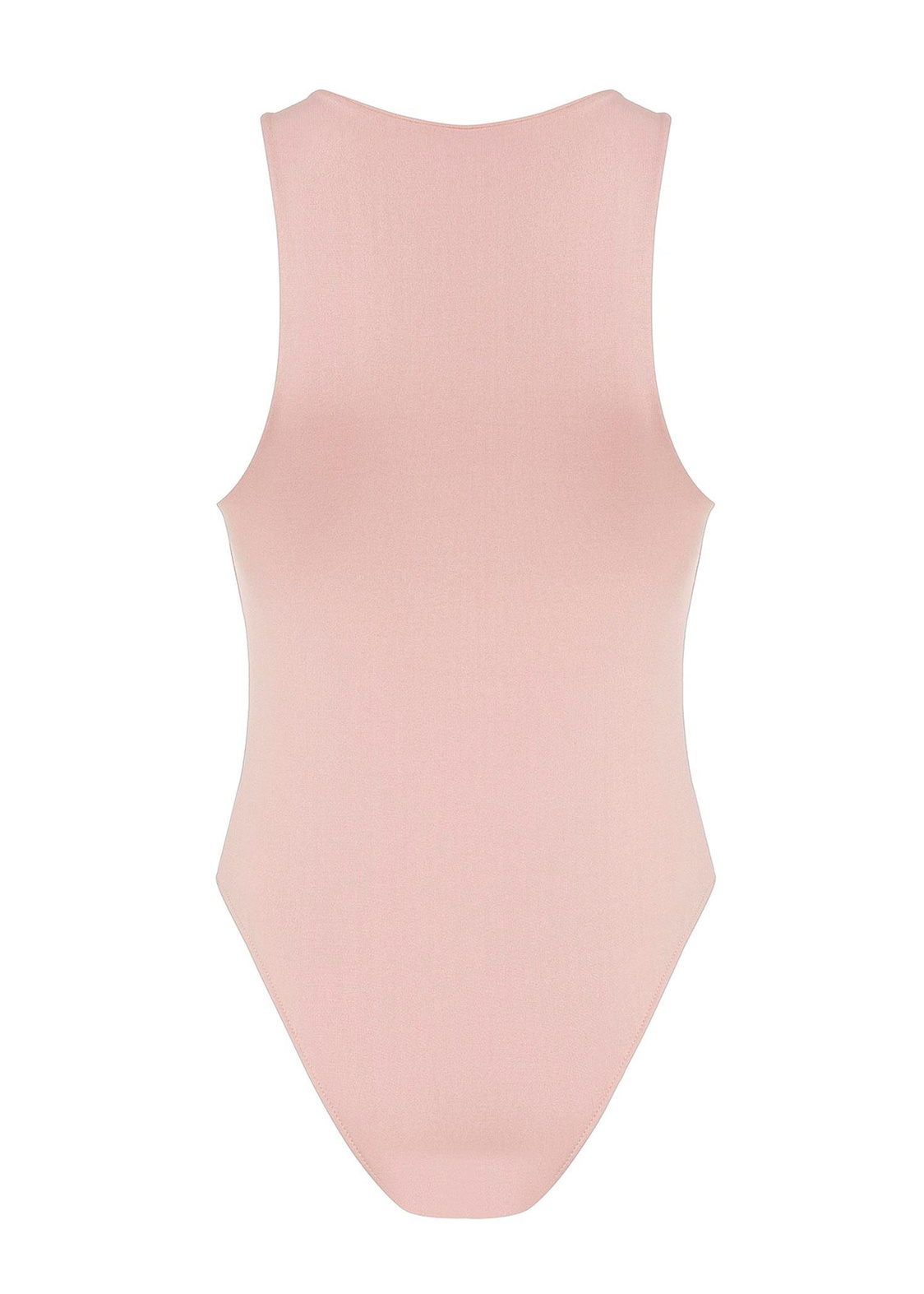 Halter Yaka Çıt Çıtlı Bodysuit-Pudra