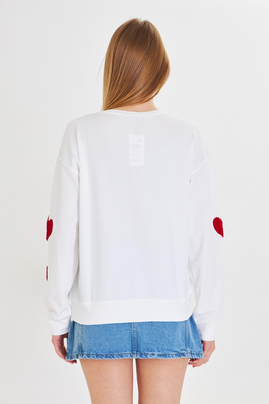 Havlu Kalp Baskılı İki İplik Sweatshirt