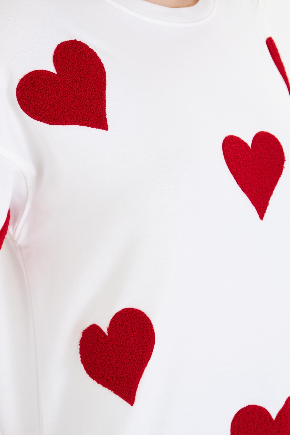 Havlu Kalp Baskılı İki İplik Sweatshirt