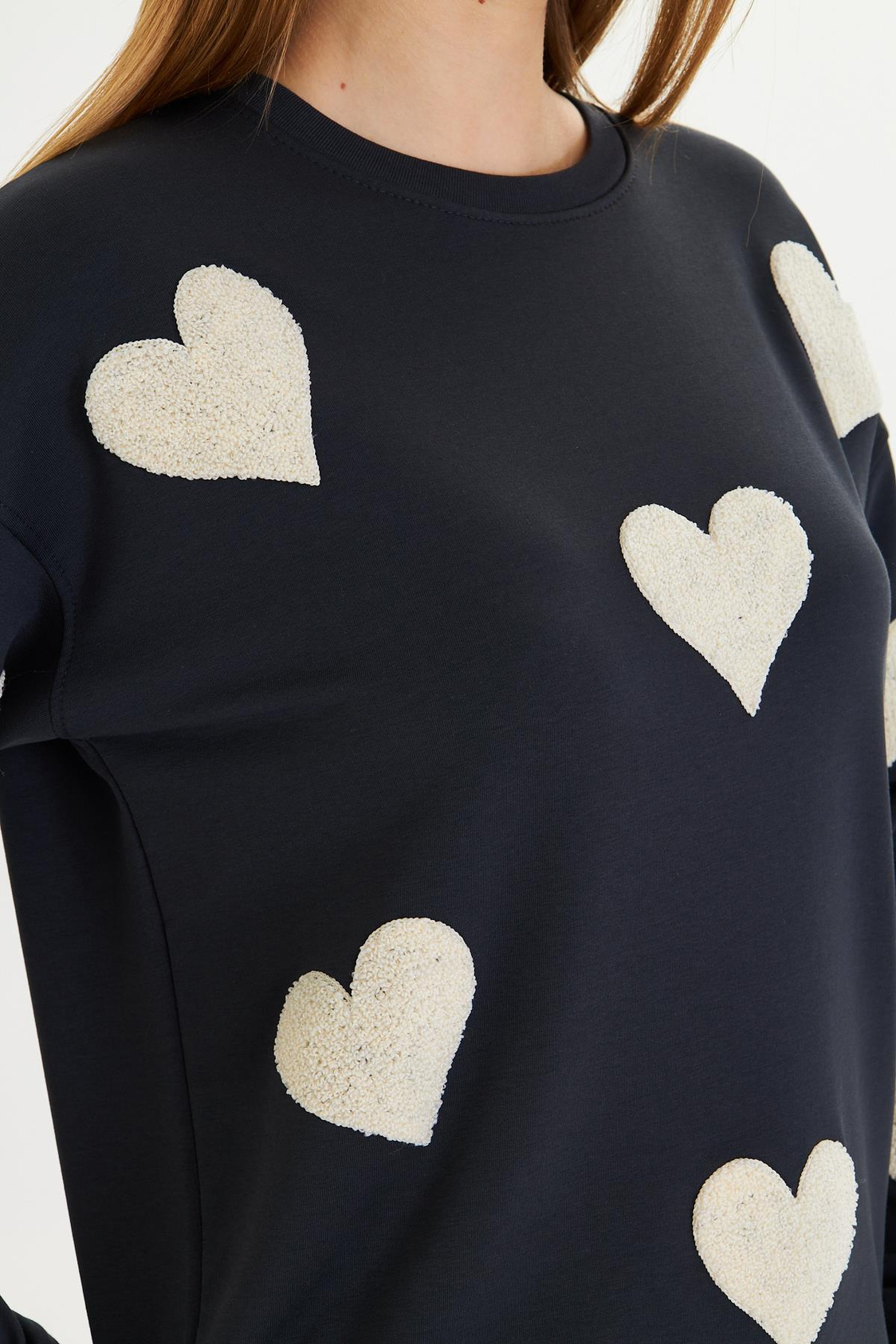 Havlu Kalp Baskılı İki İplik Sweatshirt
