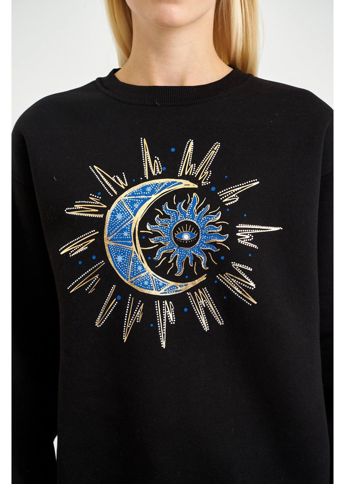 Hilal Yıldız Baskılı Sweatshirt-Siyah