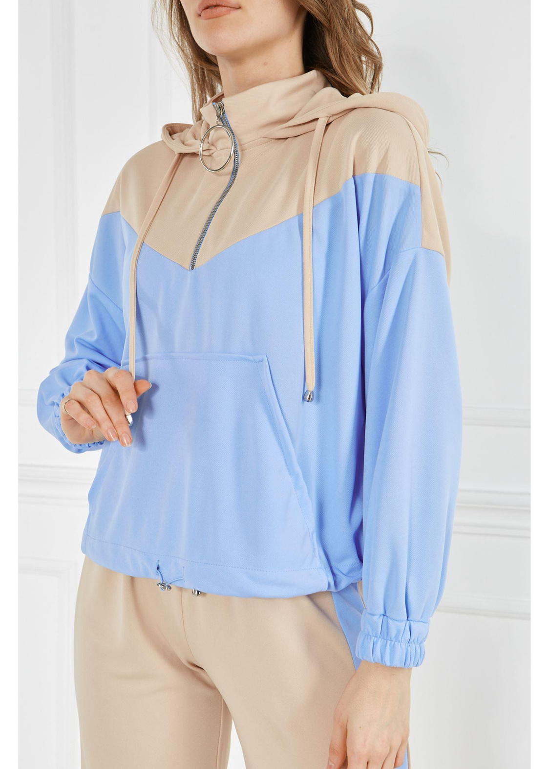 İki Renk Double Sweatshırt-Mavi