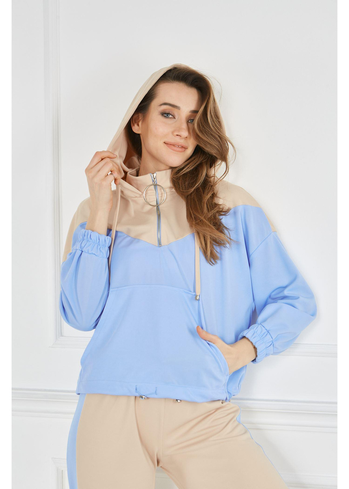 İki Renk Double Sweatshırt-Mavi