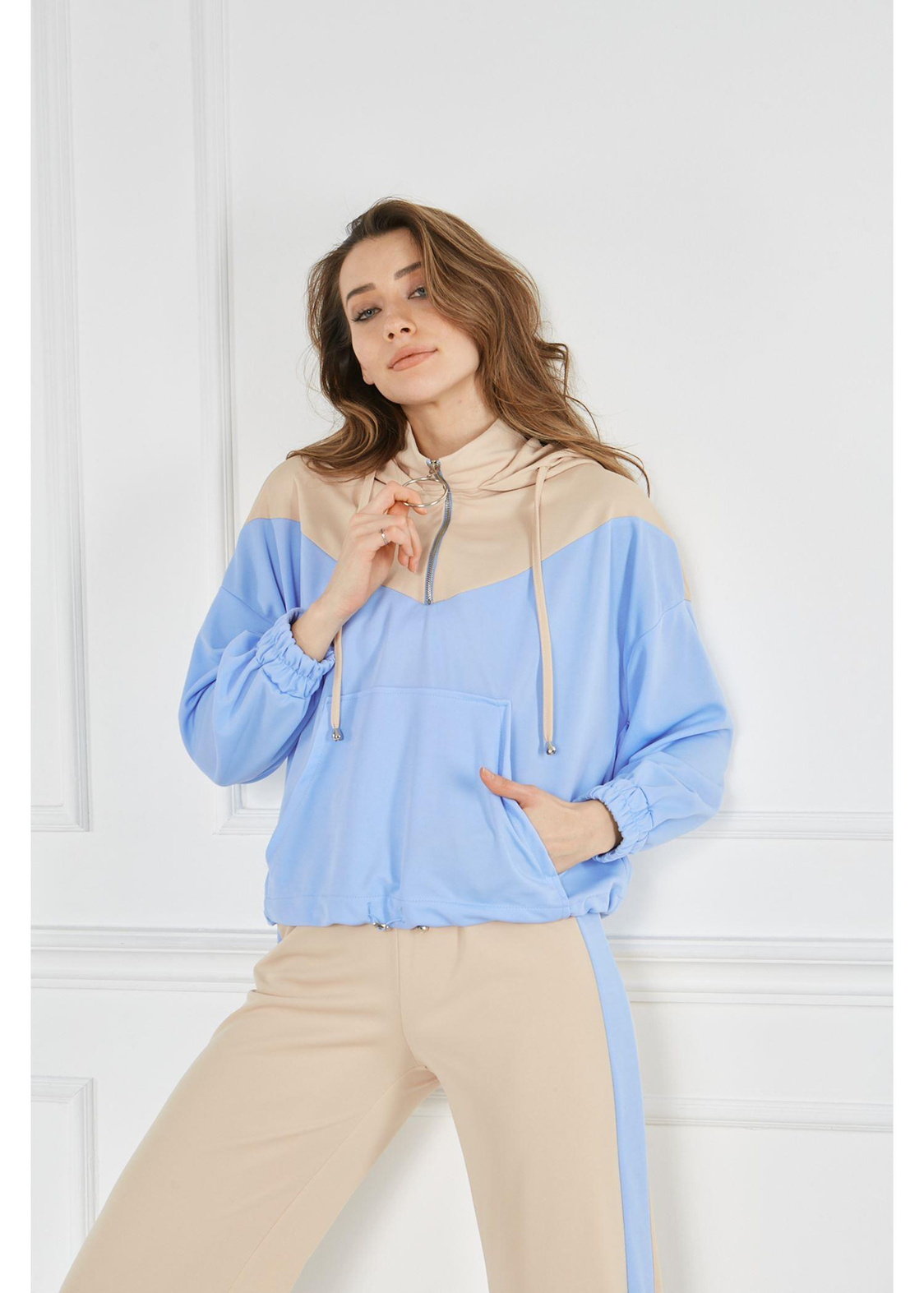 İki Renk Double Sweatshırt-Mavi