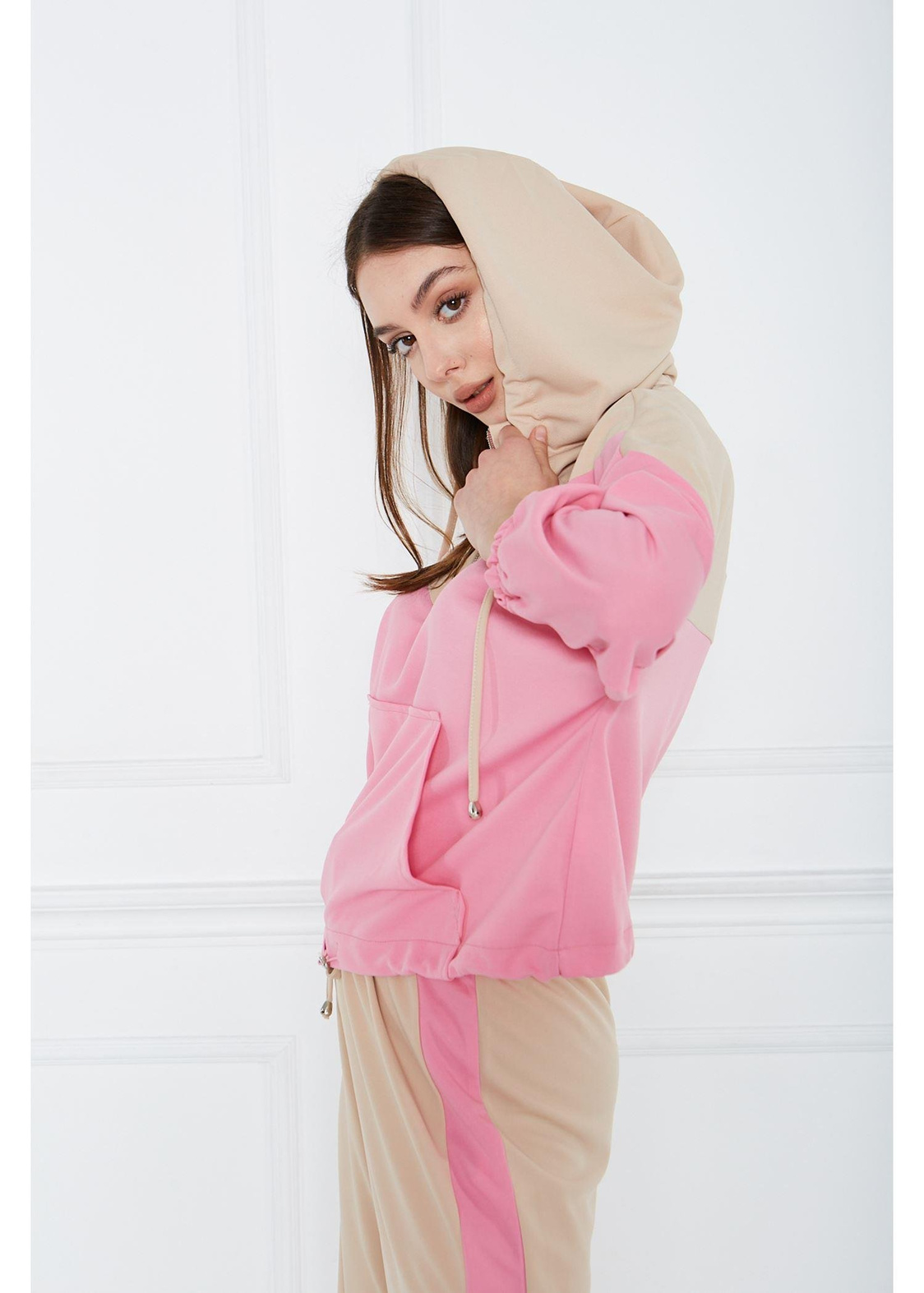 İki Renk Double Sweatshırt-Pembe