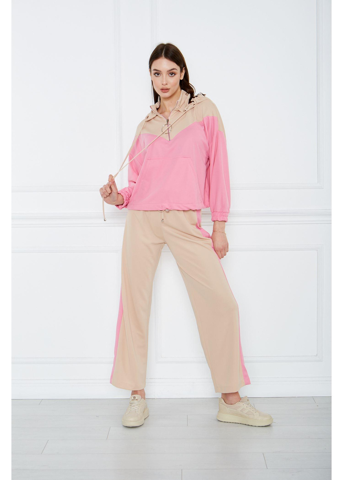 İki Renk Double Sweatshırt-Pembe