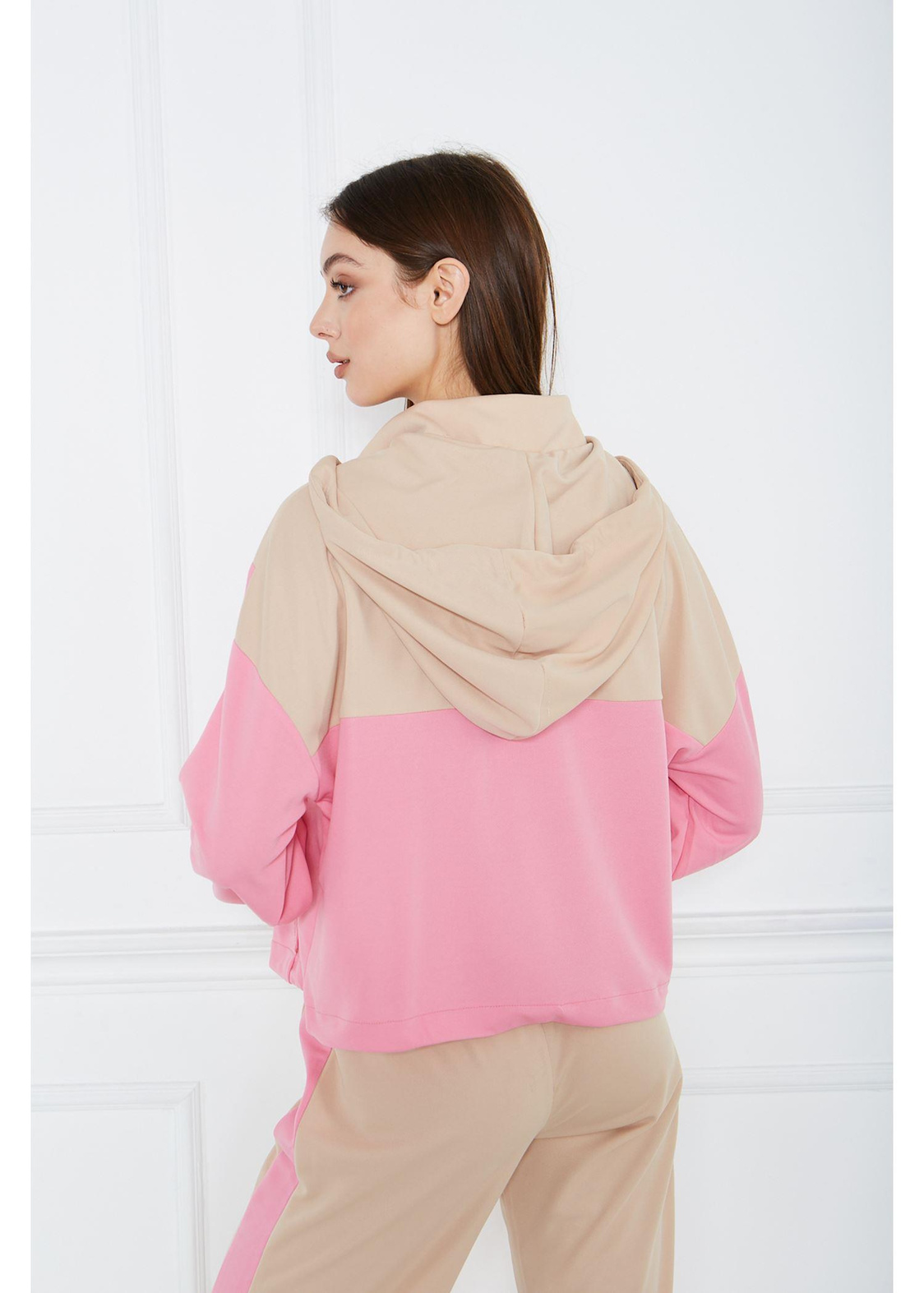 İki Renk Double Sweatshırt-Pembe