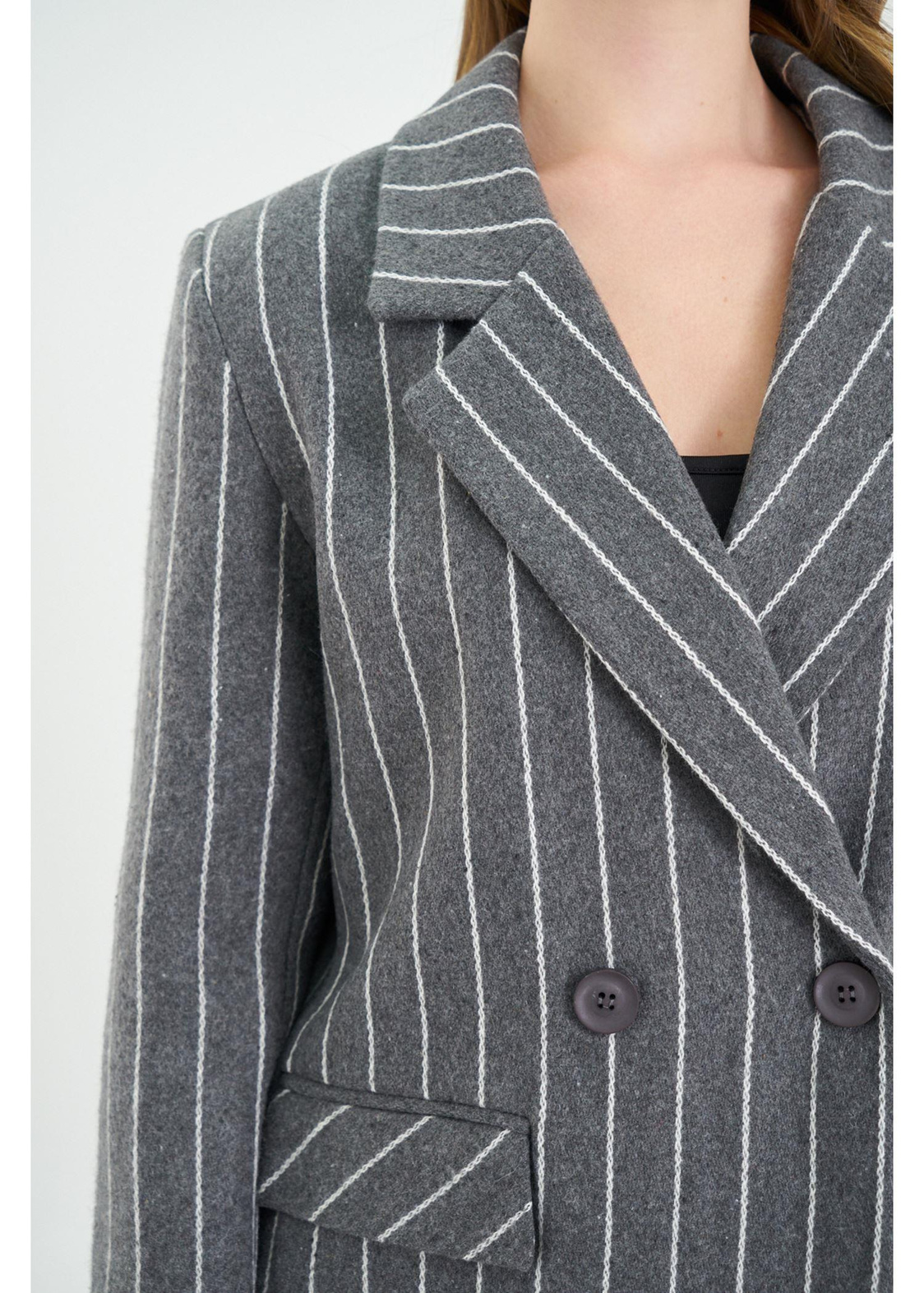 İnce Çizgili Kaşe Ceket-Antrasit