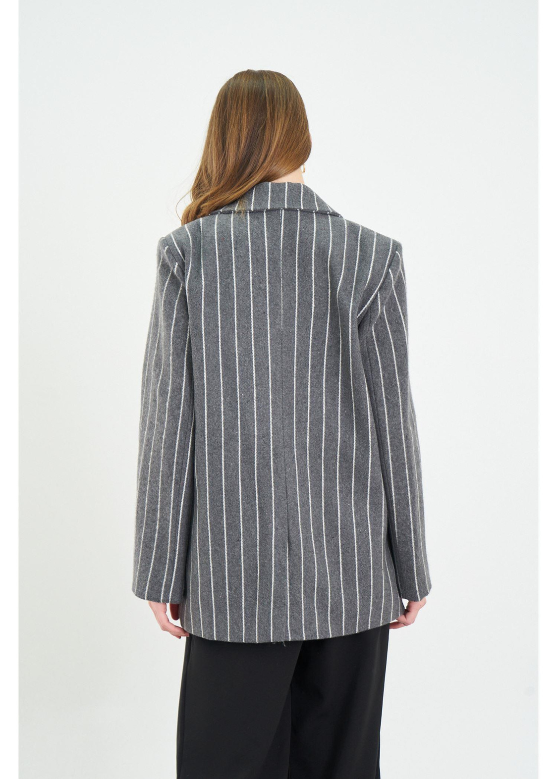 İnce Çizgili Kaşe Ceket-Antrasit