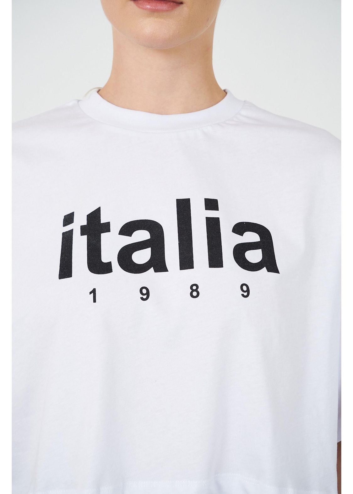 Italia Baskılı Kısa Süprem T-shirt-Ekru