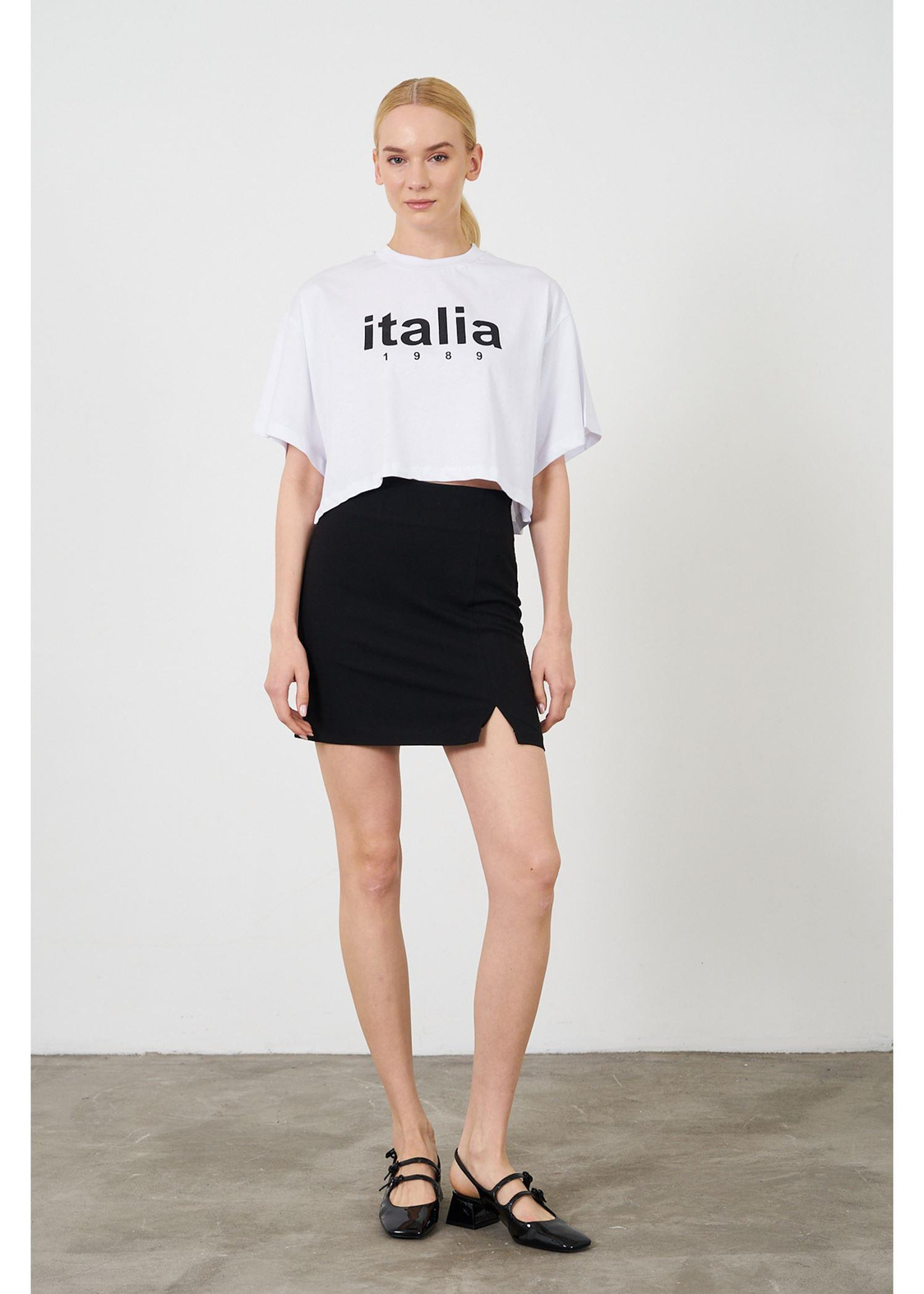 Italia Baskılı Kısa Süprem T-shirt-Ekru