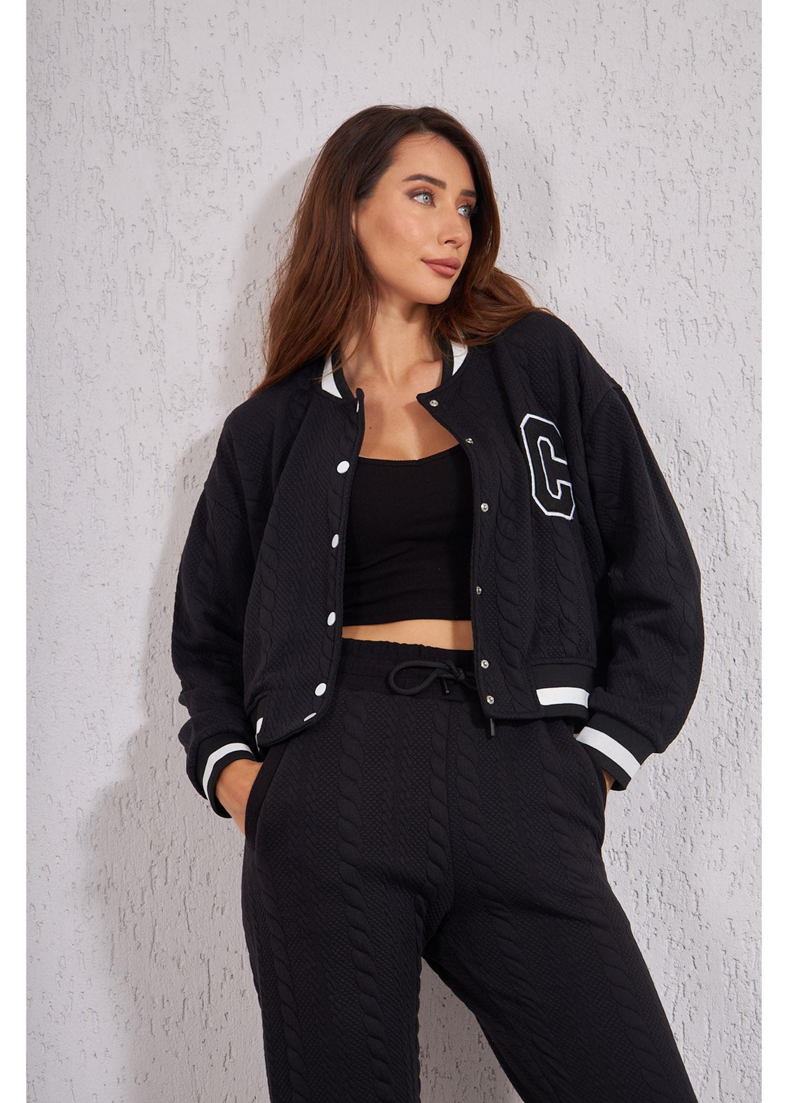 Jakarlı Ceket Sweat-Siyah