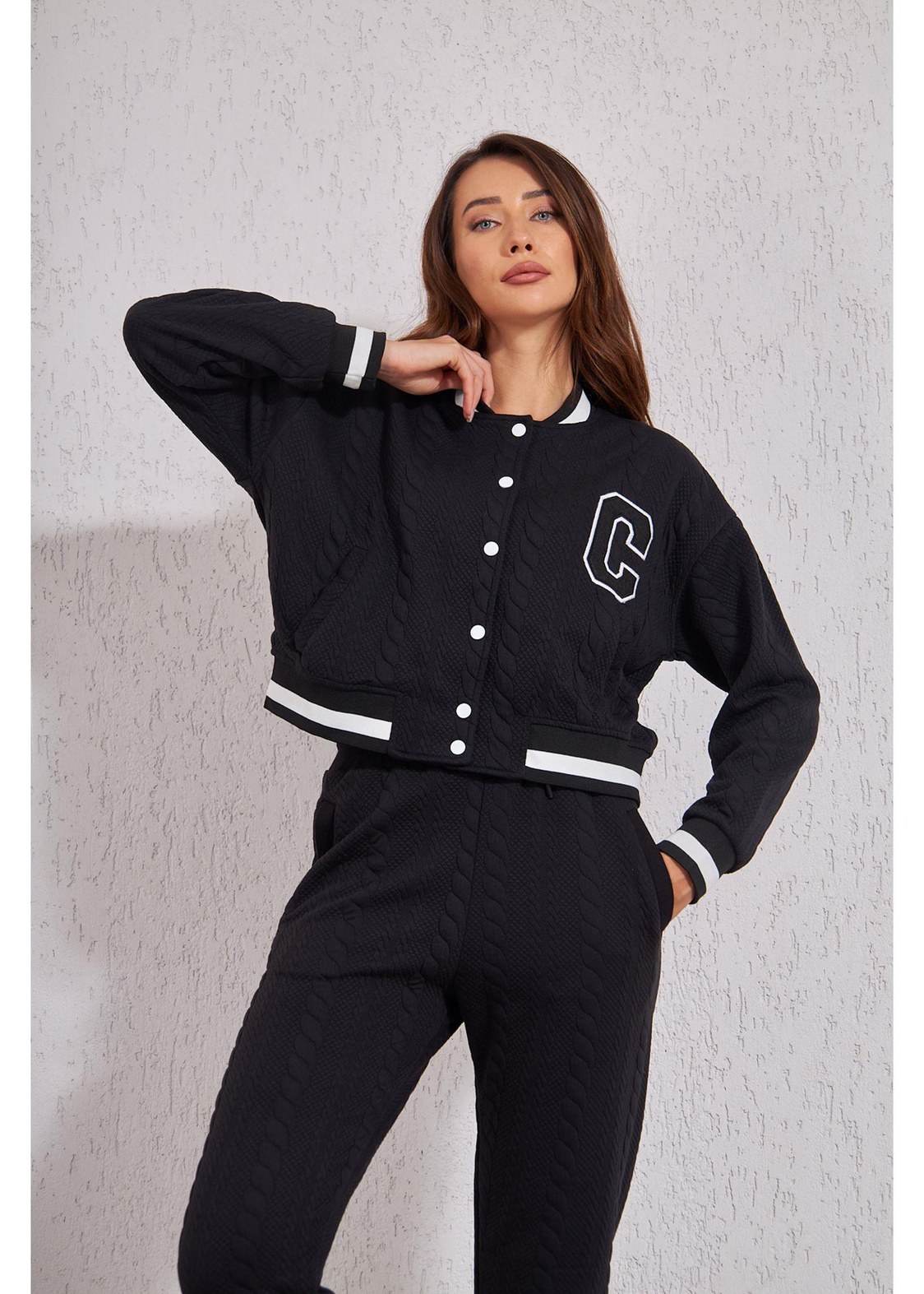 Jakarlı Ceket Sweat-Siyah