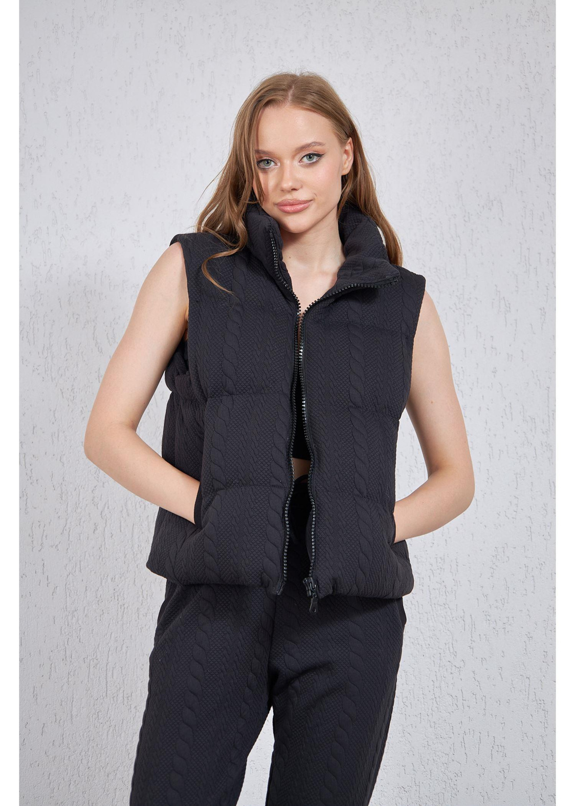 Jakarlı Fleto Cepli Şişme Yelek-Siyah