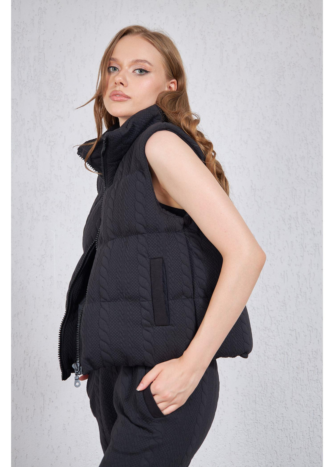 Jakarlı Fleto Cepli Şişme Yelek-Siyah