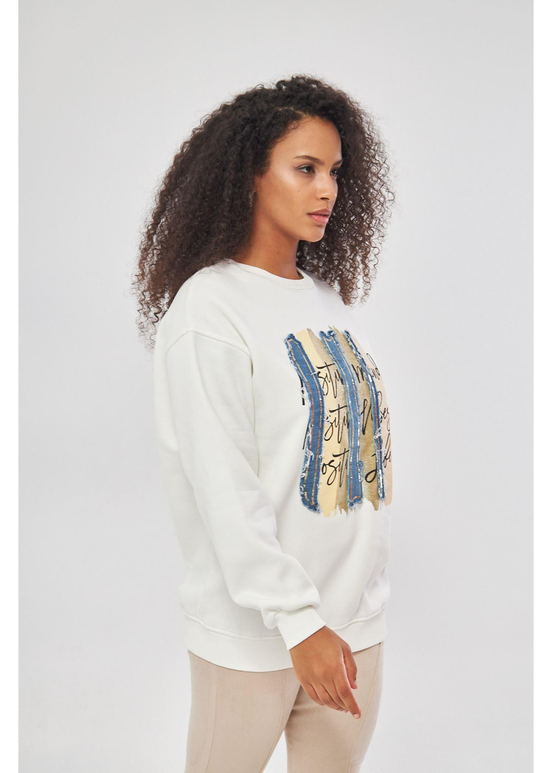 Jean Nakışlı Pullu Sweatshirt