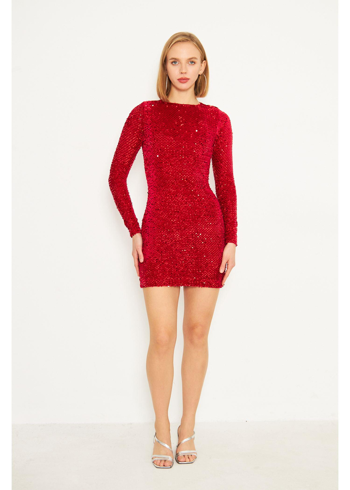 Kadife Pul Payet Elbise