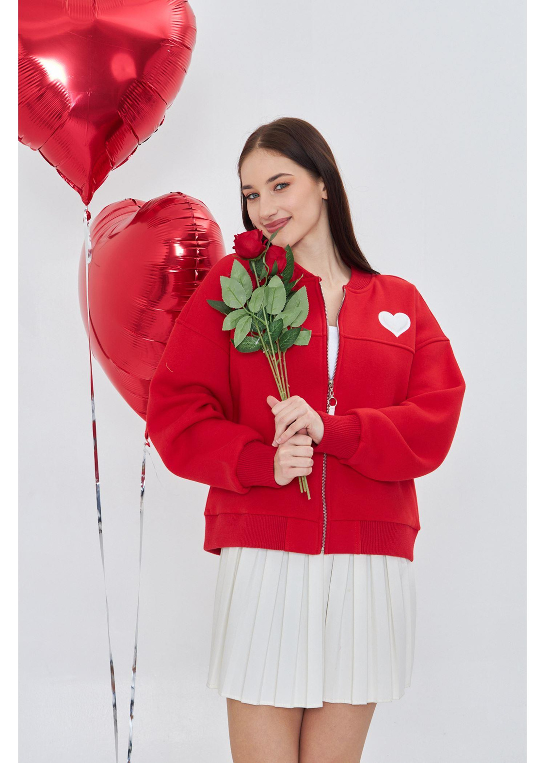 Kalp Baskılı Bomber Sweatshirt