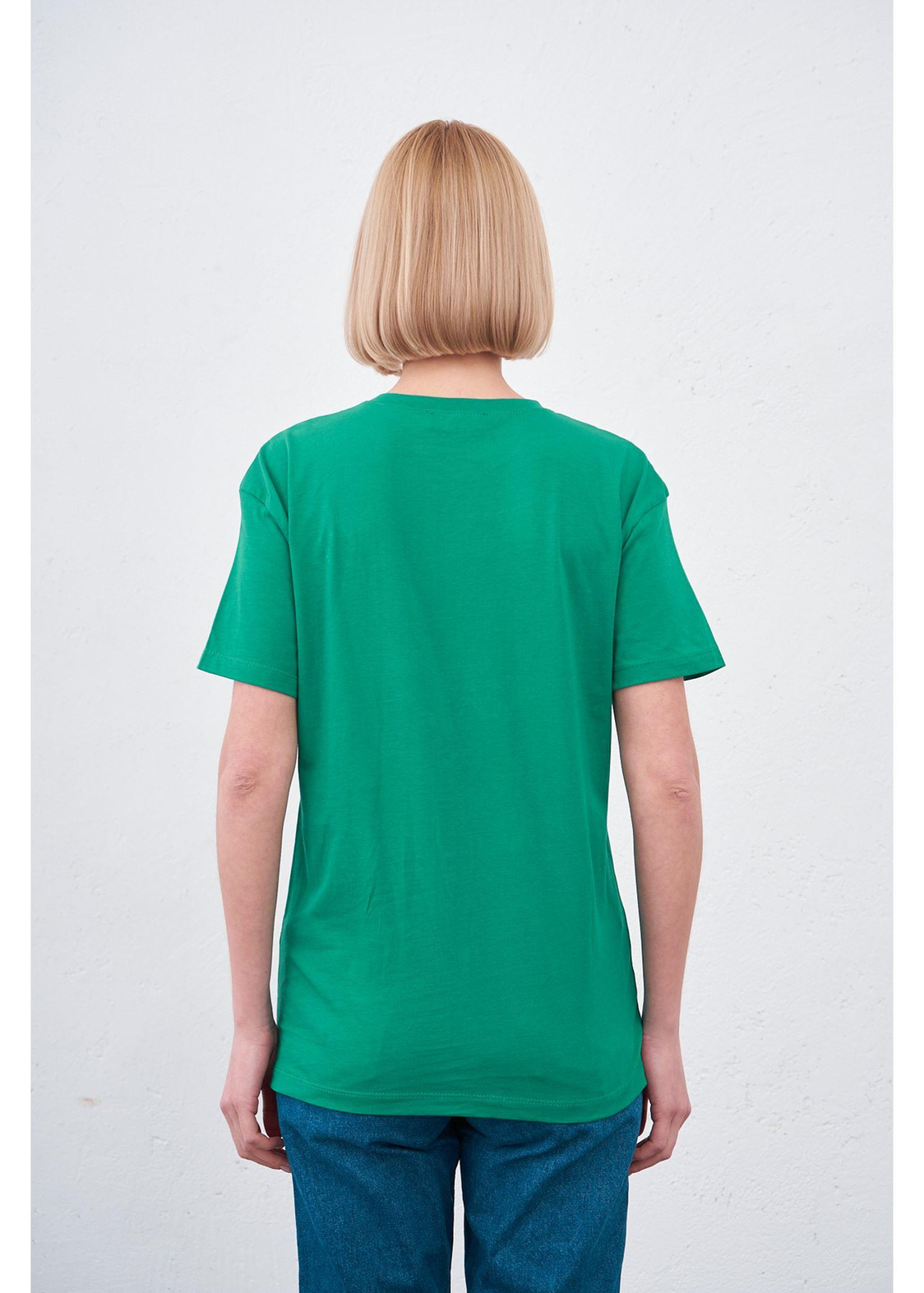 Kalp Baskılı Taşlı T-shirt-Yeşil