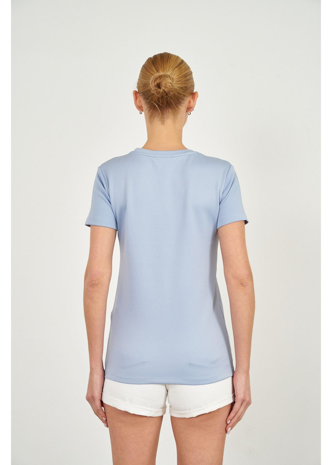 Kalp Nakışlı Kısa Kol Dalgıç T-shirt-Mavi