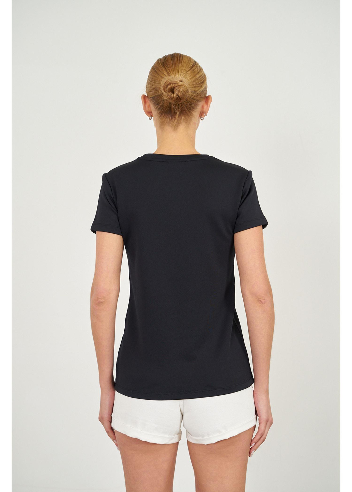 Kalp Nakışlı Kısa Kol Dalgıç T-shirt-Siyah