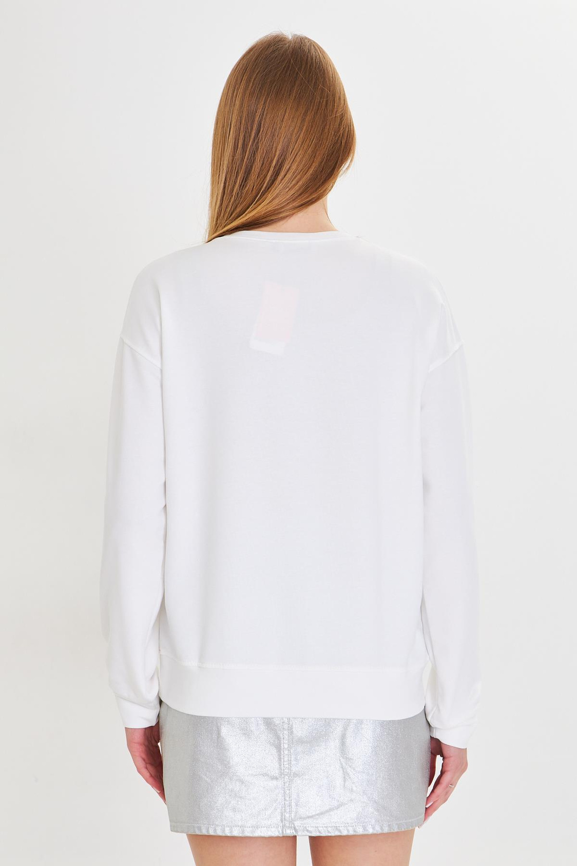 Kalpli Taş Baskılı Sweatshirt-Ekru