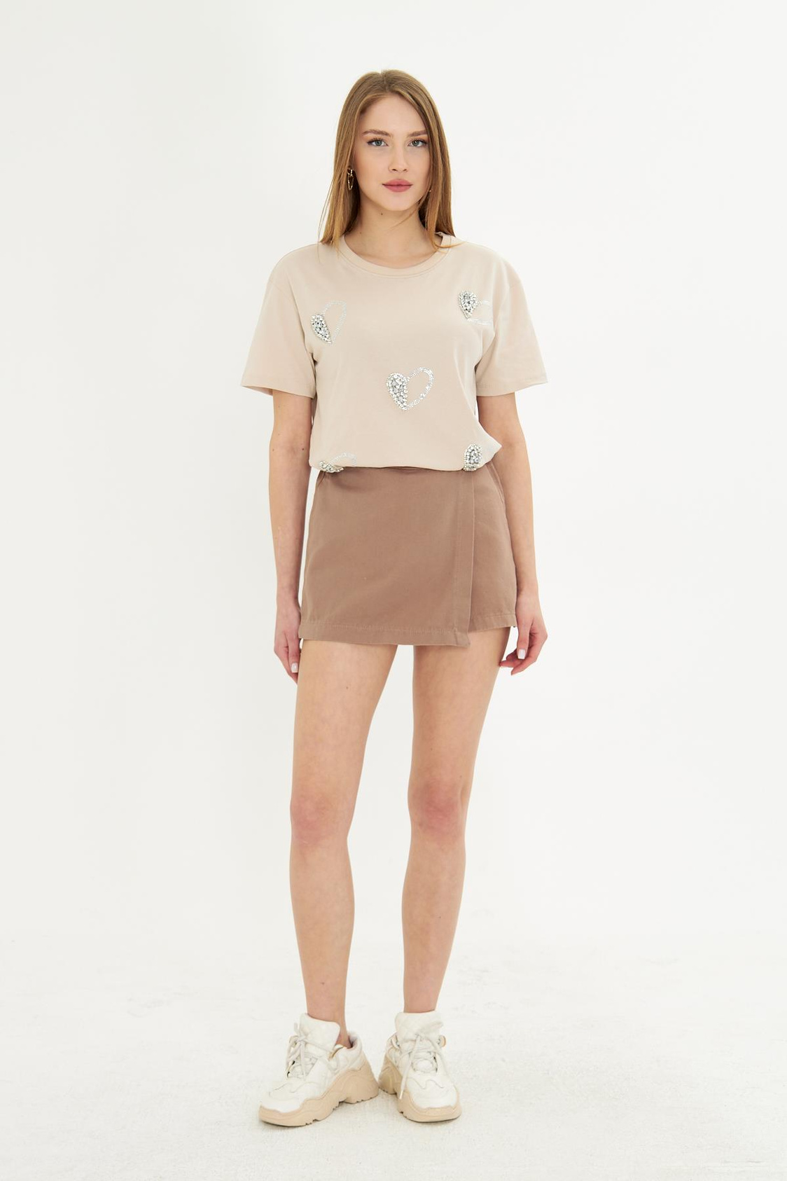 Kalpli Taş İşlemeli T-shirt