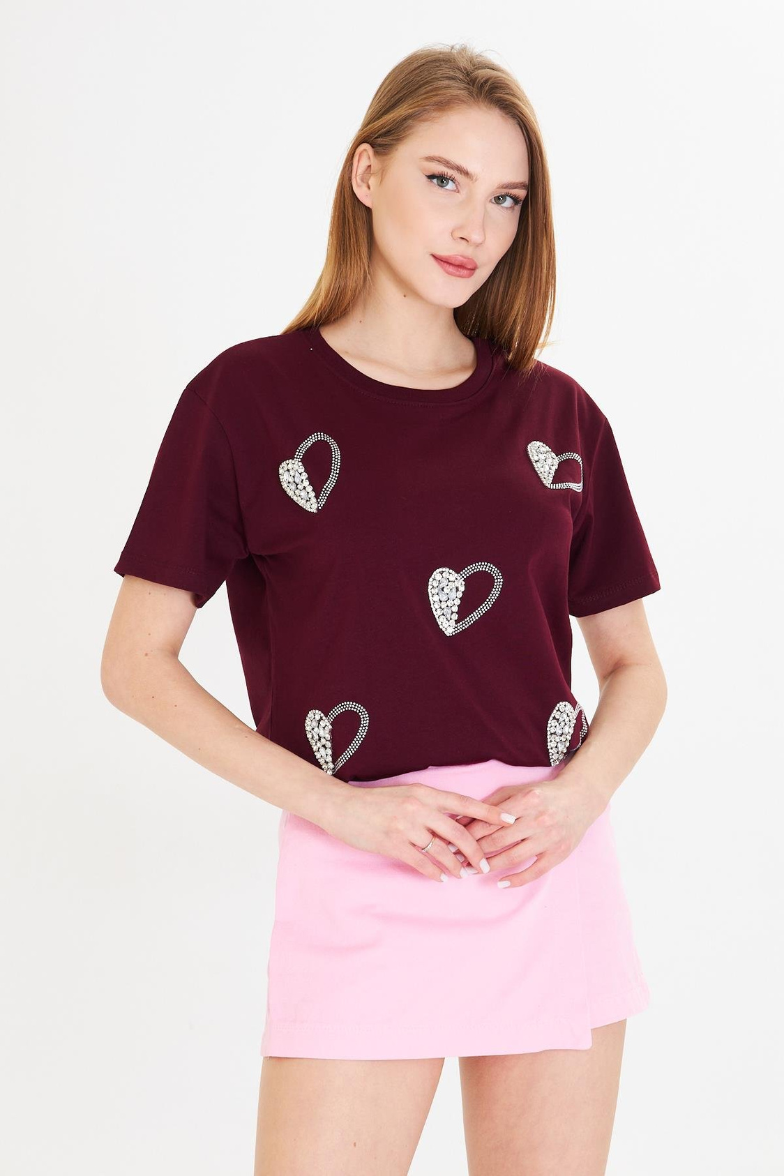 Kalpli Taş İşlemeli T-shirt
