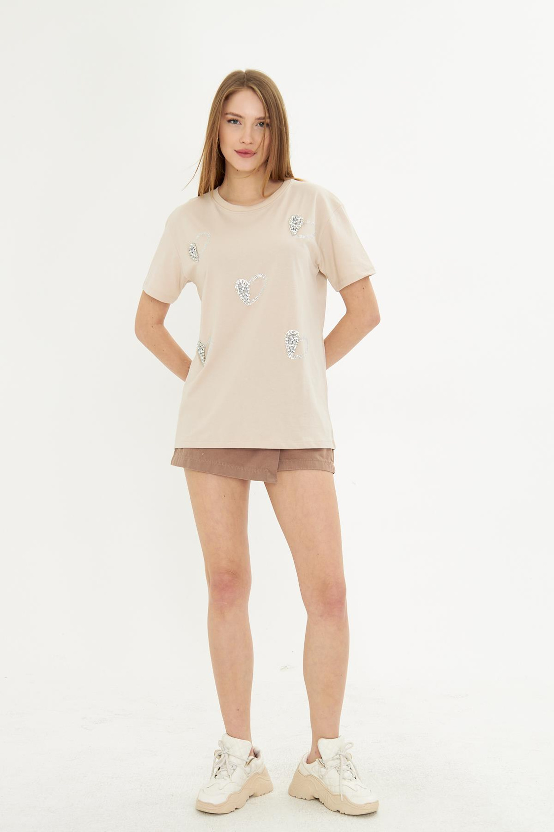 Kalpli Taş İşlemeli T-shirt